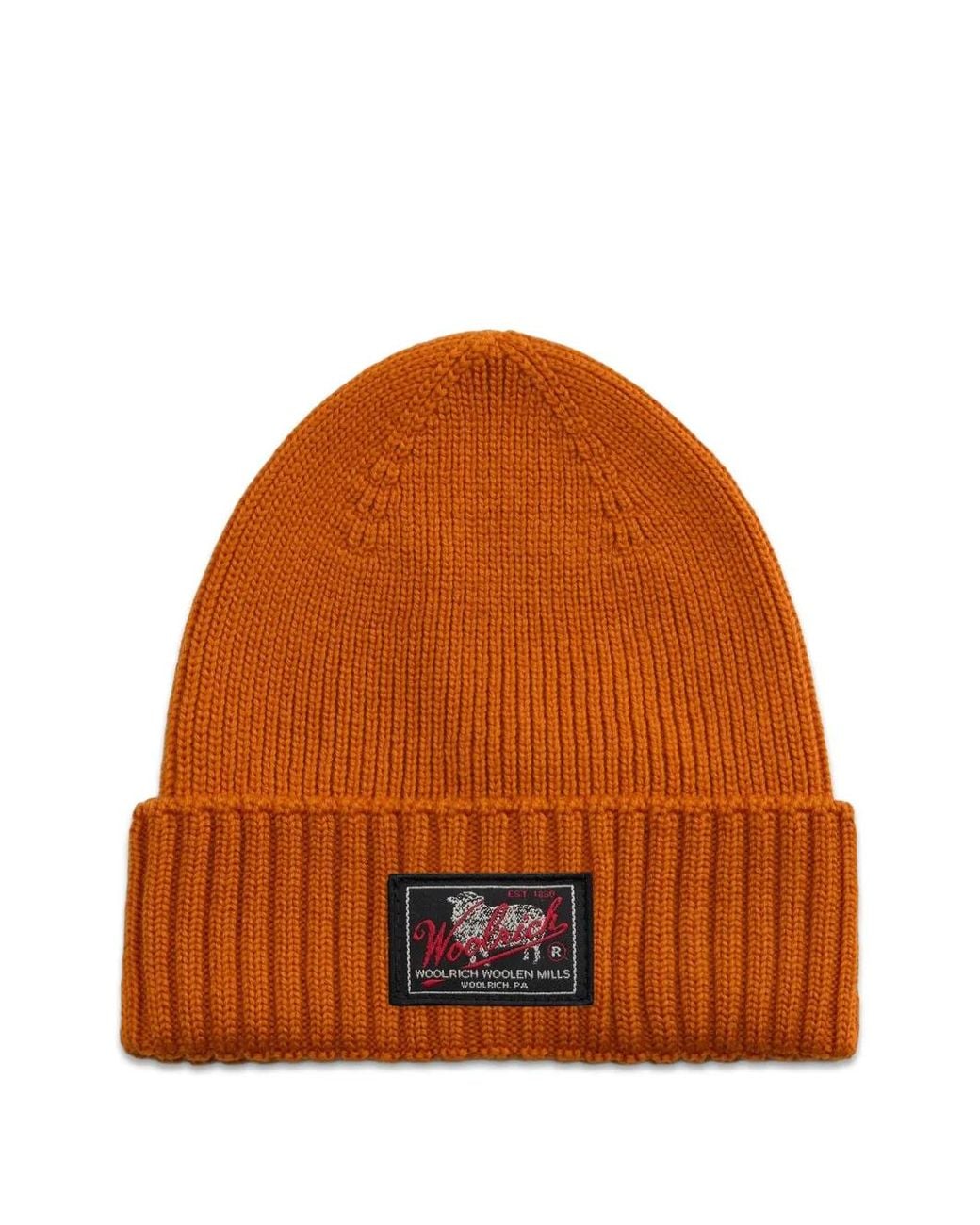 Woolrich Brown Legacy Patch Beanie Hat for men