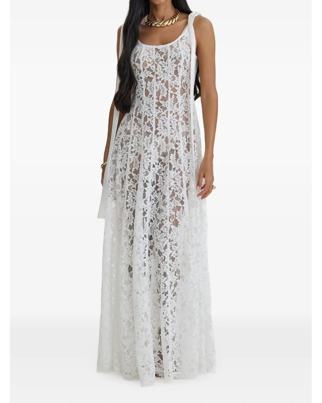 MOOS STUDIO White Whisper Lace Tie-Fastening Maxi Gown
