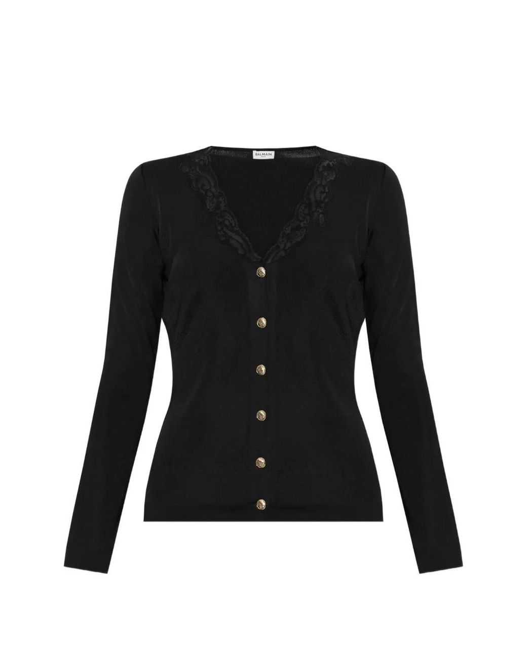 Balmain Black Cardigan With Lace Trim