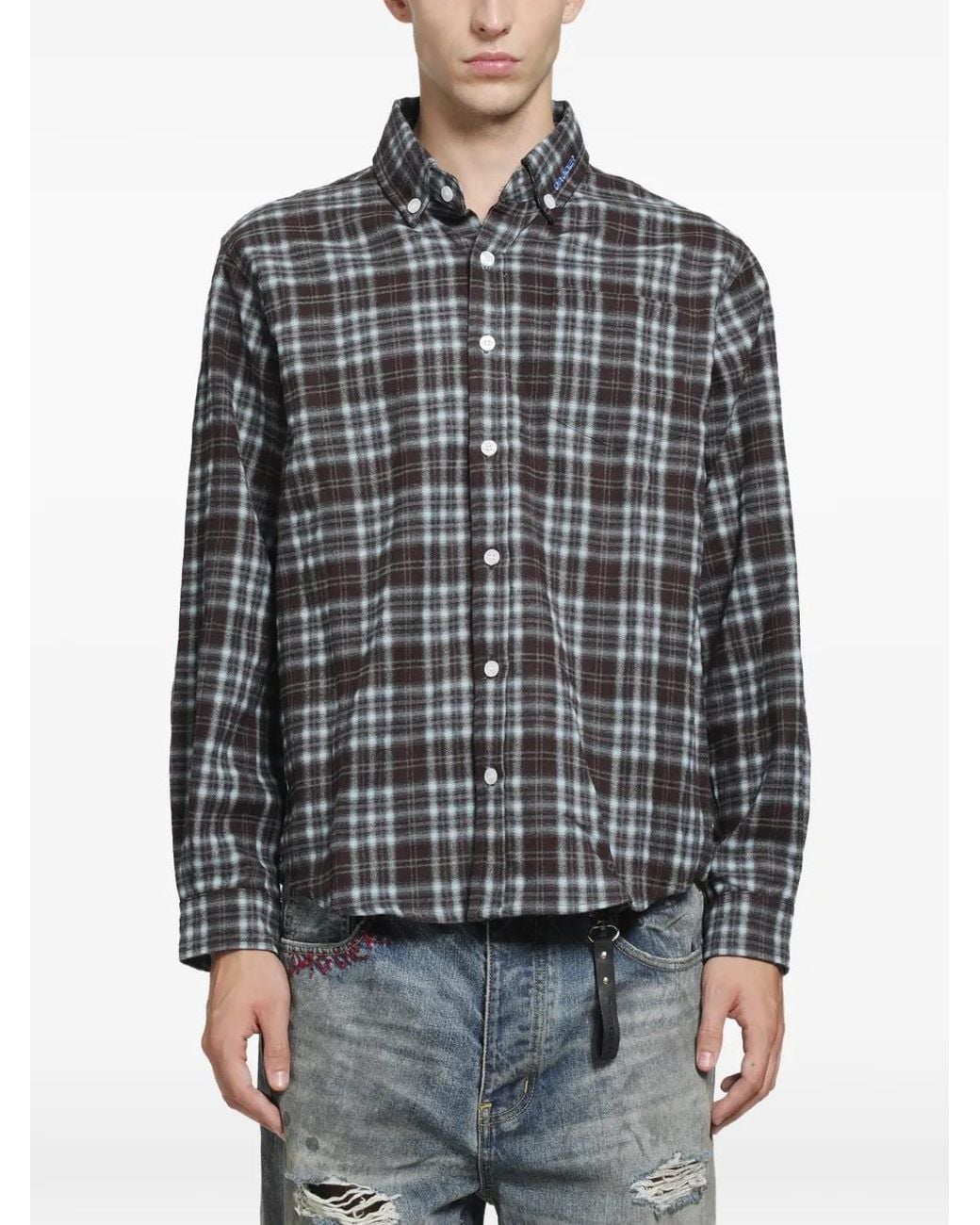 DAGGER Gray Micro-Check Flannel Shirt for men