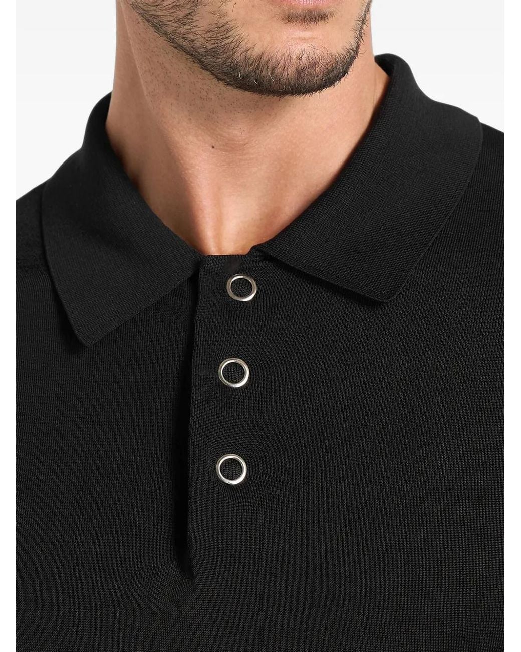 Manière De Voir Black Polo Pl002 En Maille Noire À Manches Longues for men