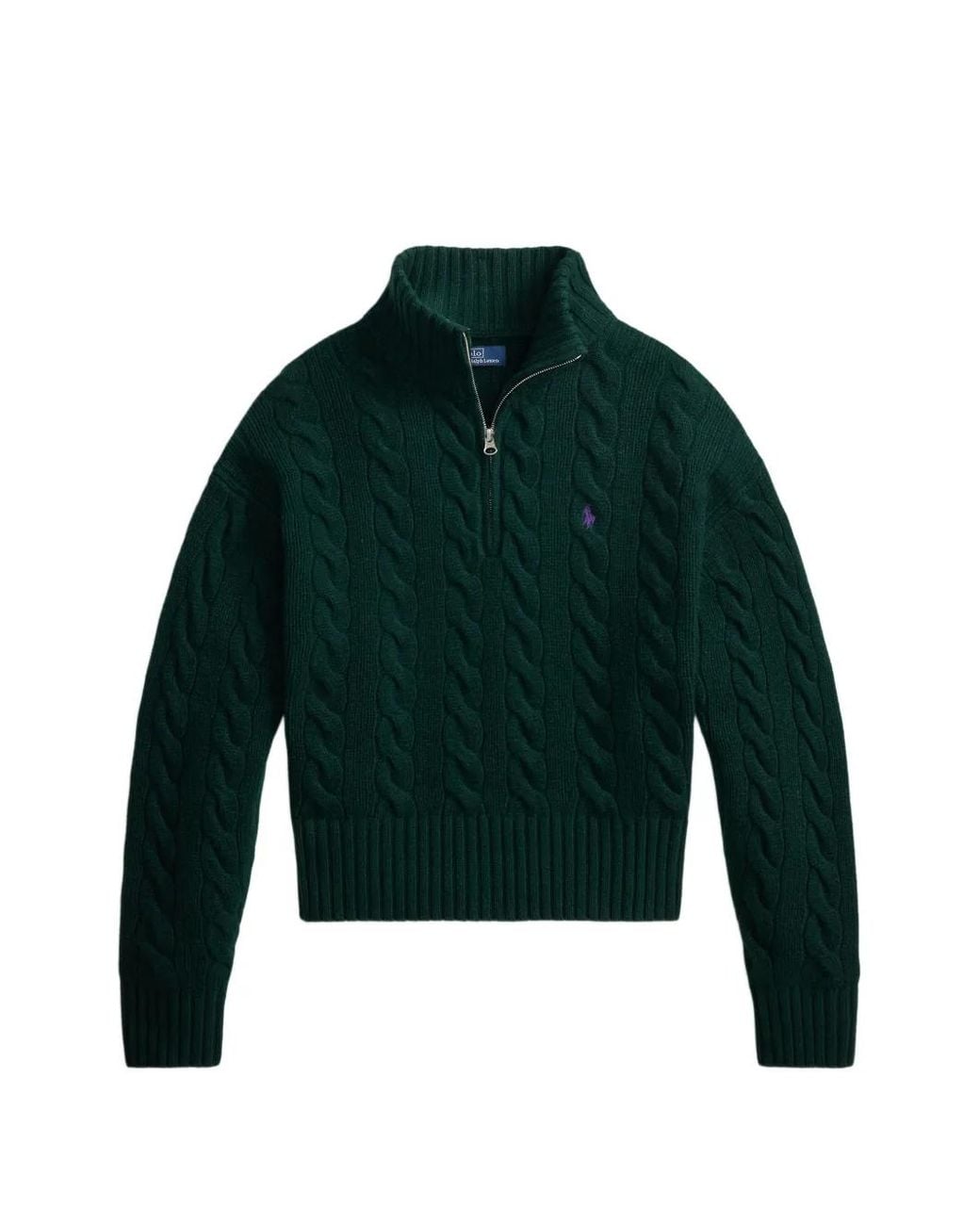 Polo Ralph Lauren Green Cable-Knit Quarter-Zip Sweater