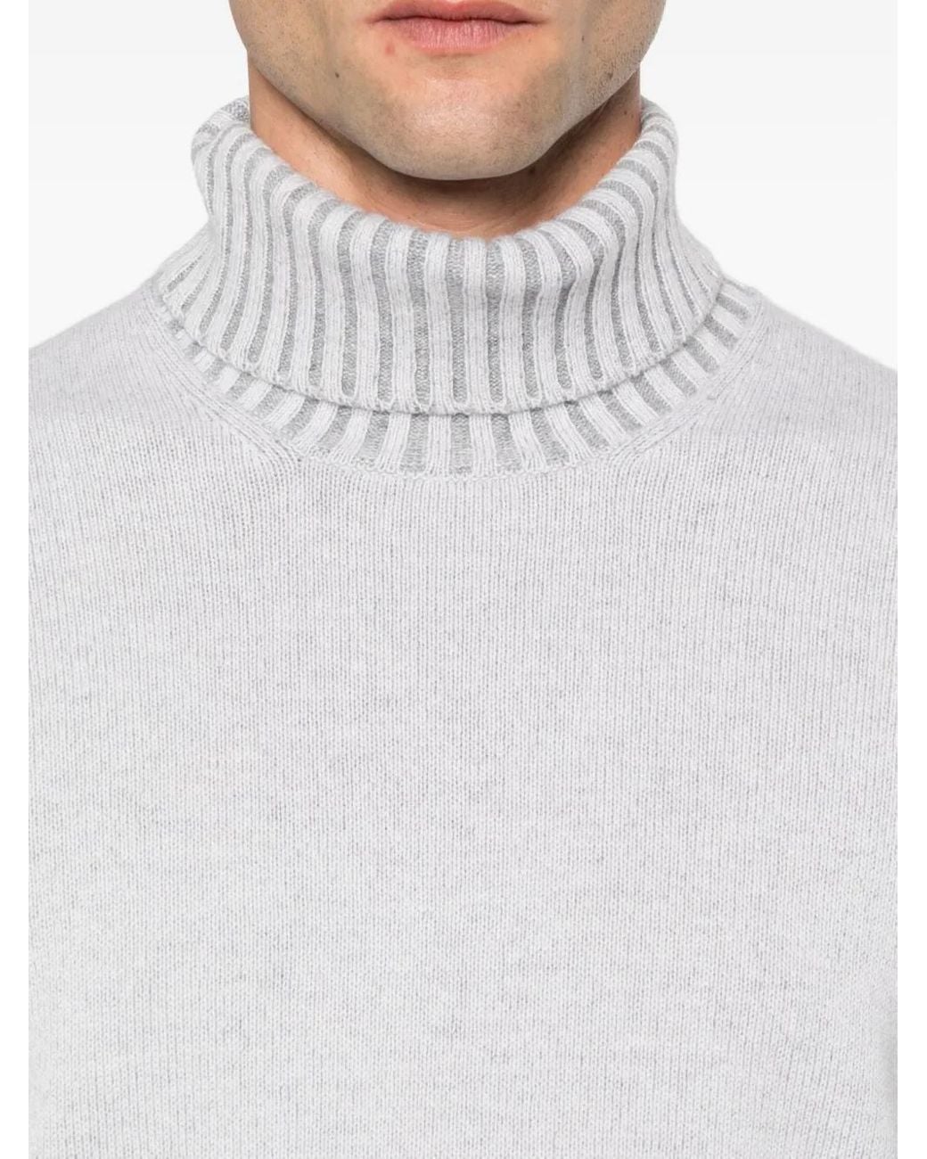 Gran Sasso White Ribbed-Knit Turtleneck Sweater for men