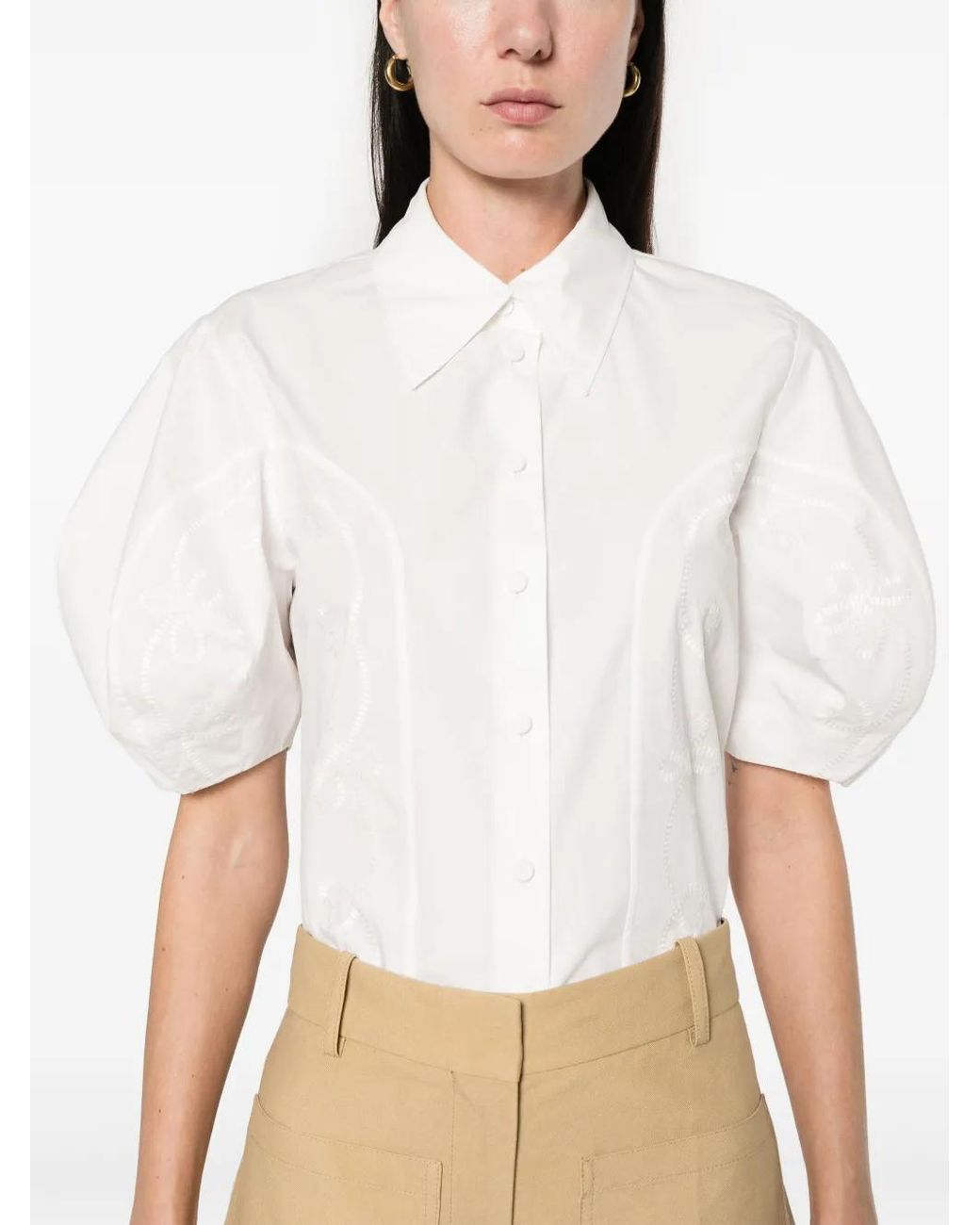 Chloé White Embroidery-Detail Poplin Shirt