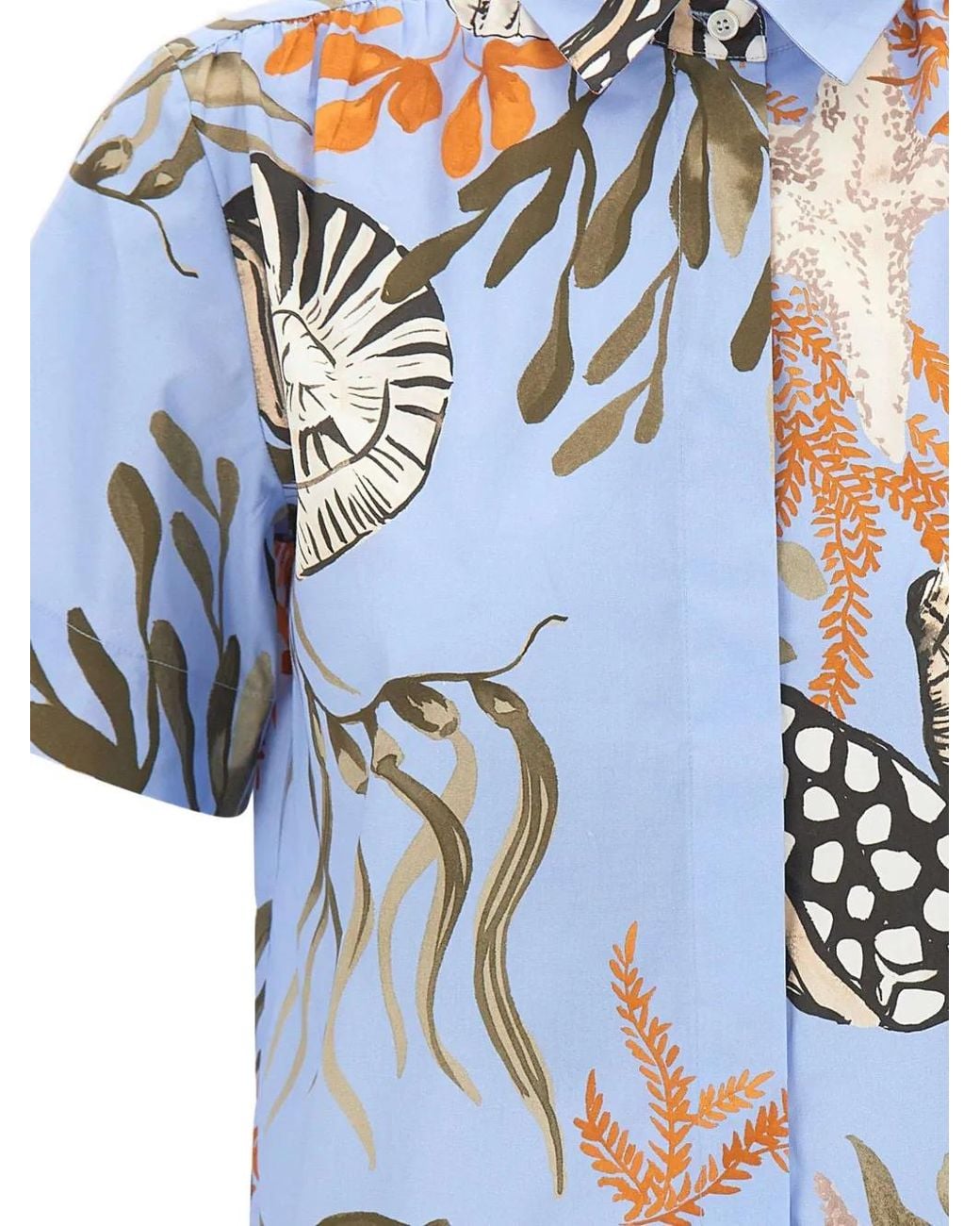 Marella Blue Marine-Print Gathered Shirt