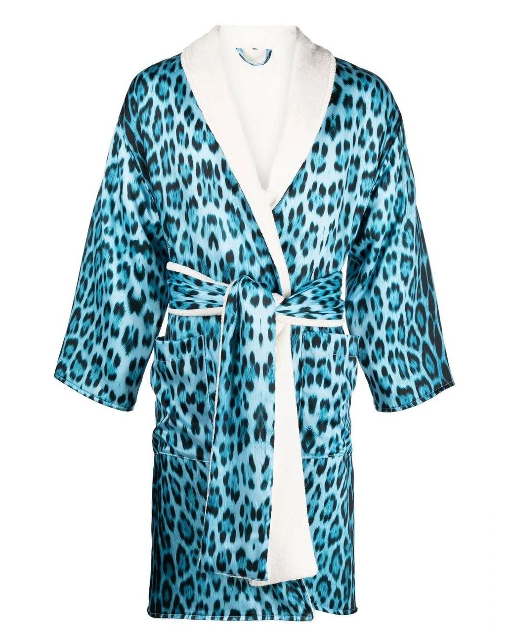 Roberto Cavalli Blue Leopard-Print Robe for men