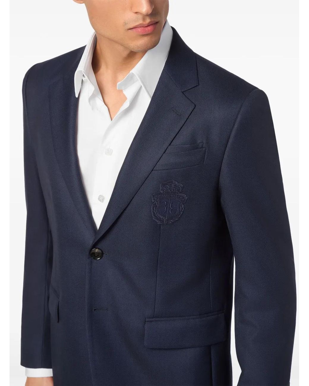 Billionaire Blue Embroidered-Logo Blazer for men