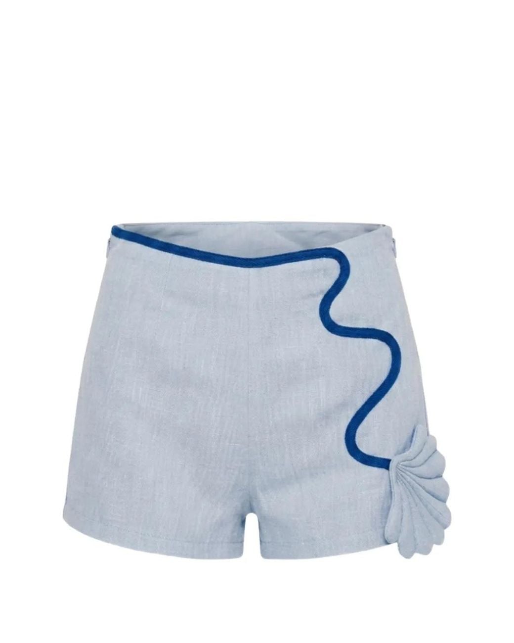 AZULU Blue Naomi Wavy-Trim Shell-Patch Shorts