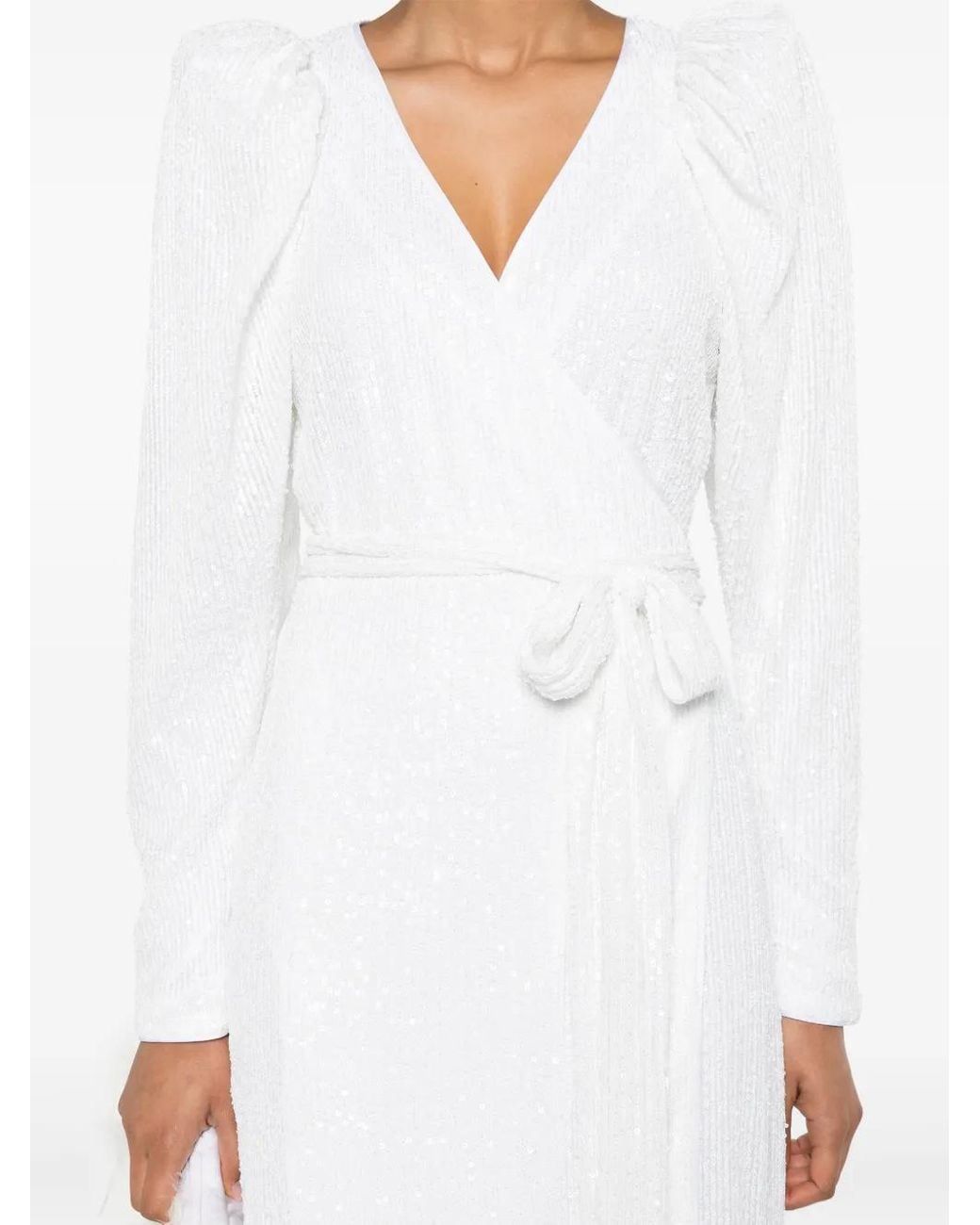 ROTATE BIRGER CHRISTENSEN White Sequined Midi Wrap Dress