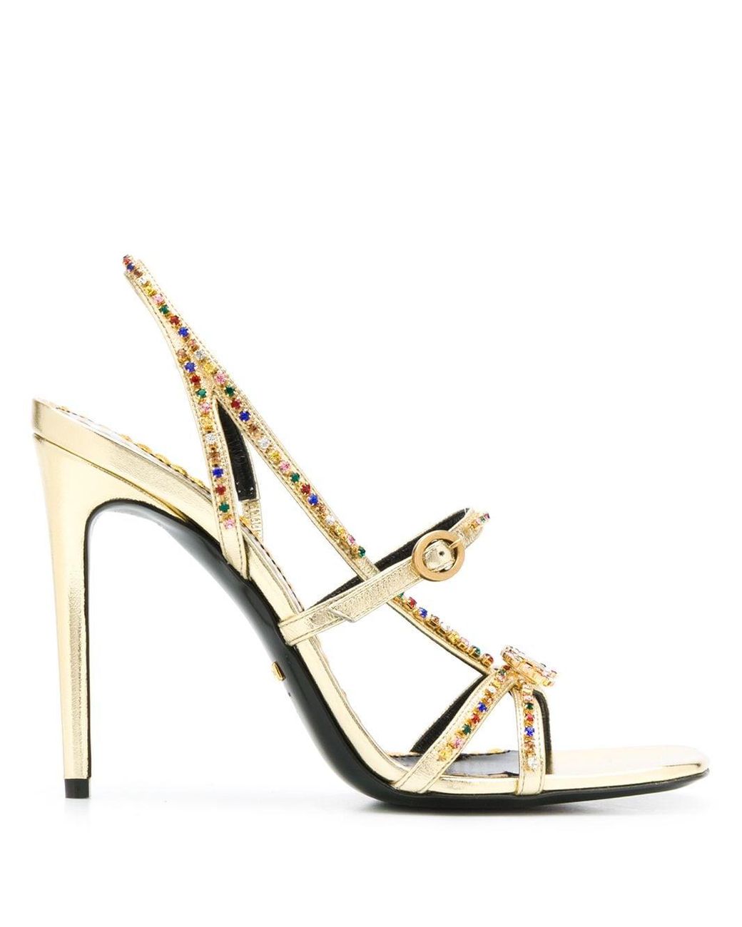 Gucci Leer Sandalen Verfraaid Met Kristal in het Metallic - Lyst
