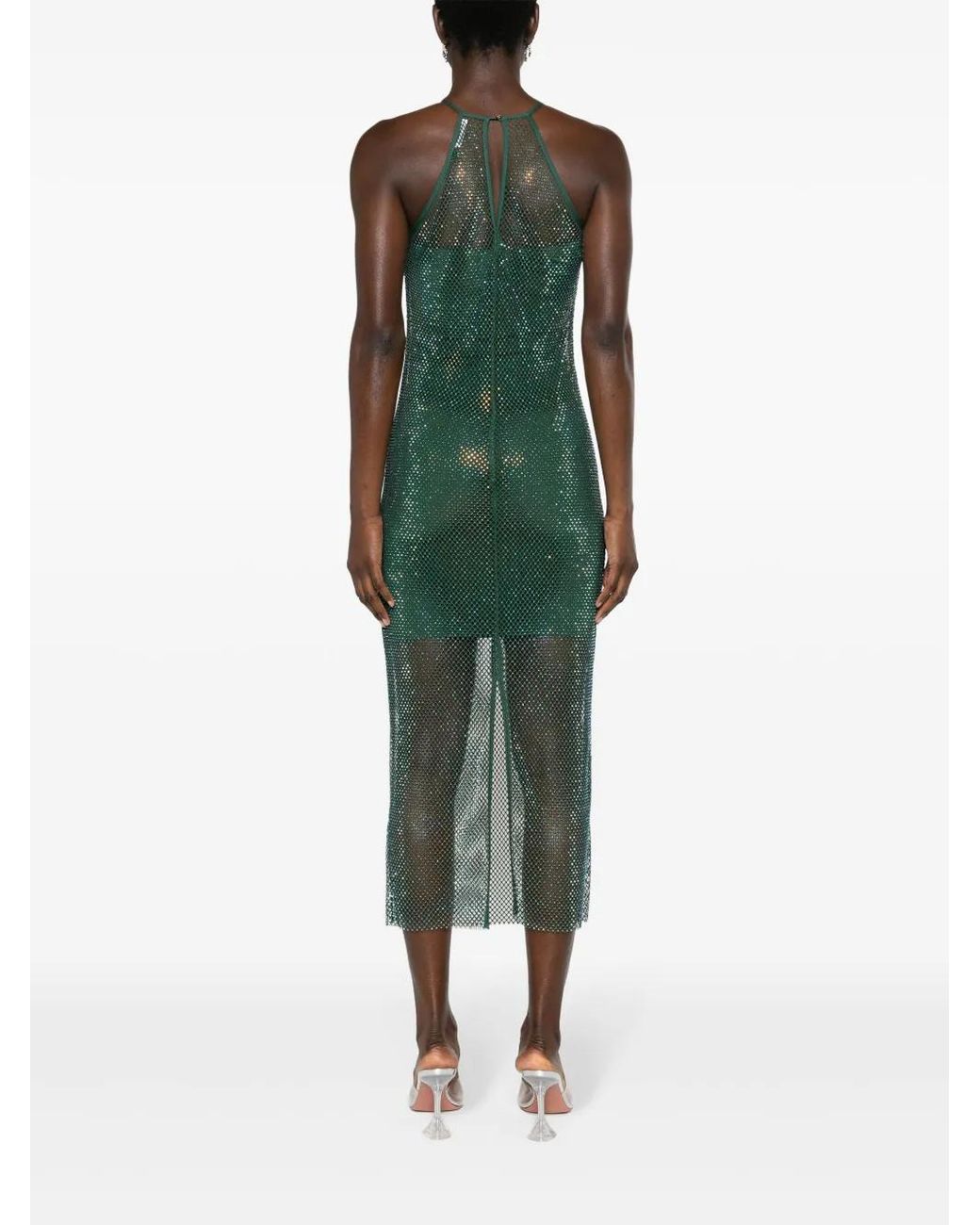 Patrizia Pepe Green Rhinestoned Mesh Maxi Dress