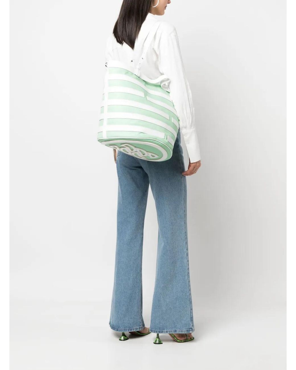 Casadei Stripe-Pattern Leather Tote Bag in Green | Lyst