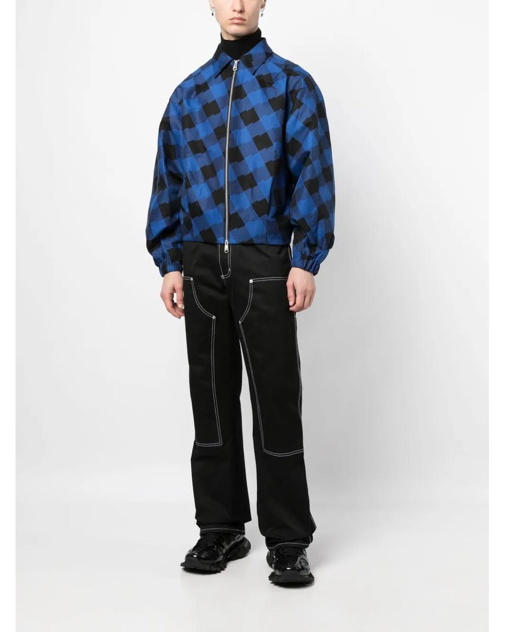 Adererror Blue Logo-Patch Checked Bomber Jacket for men