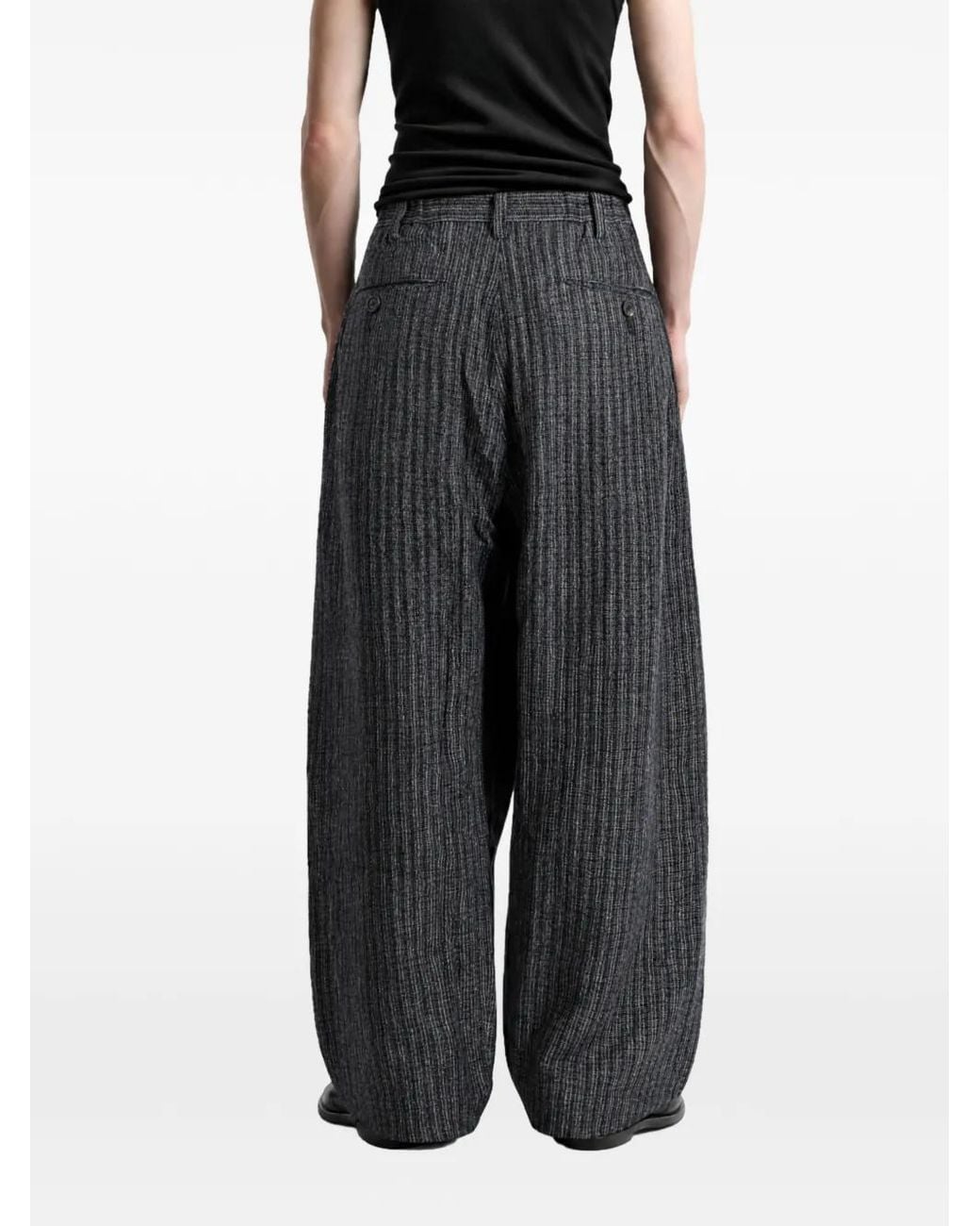 Ziggy Chen Gray Pleated Pinstripe-Pattern Trousers for men