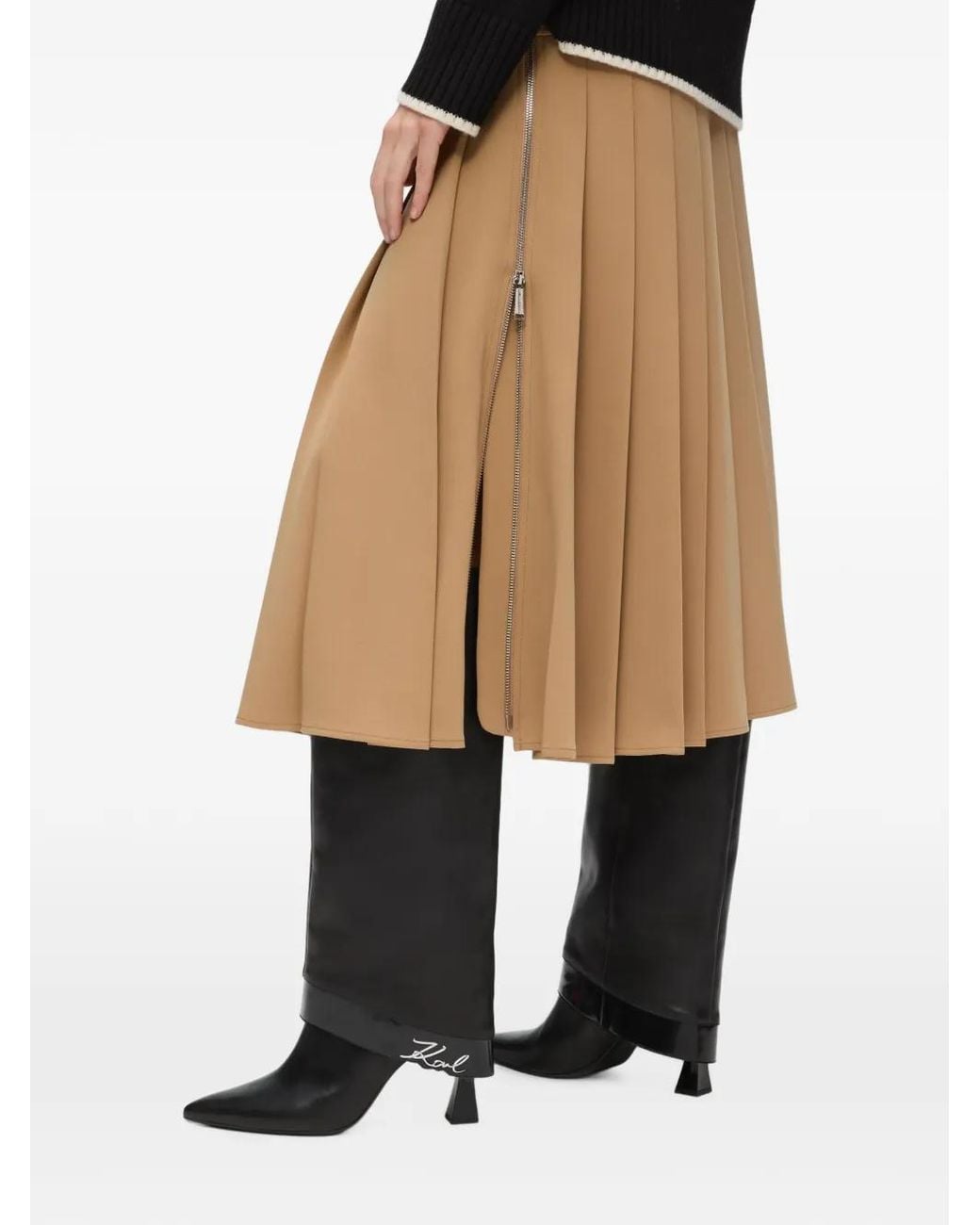 Karl Lagerfeld Natural Jupe Mi-Longue À Design Plissé