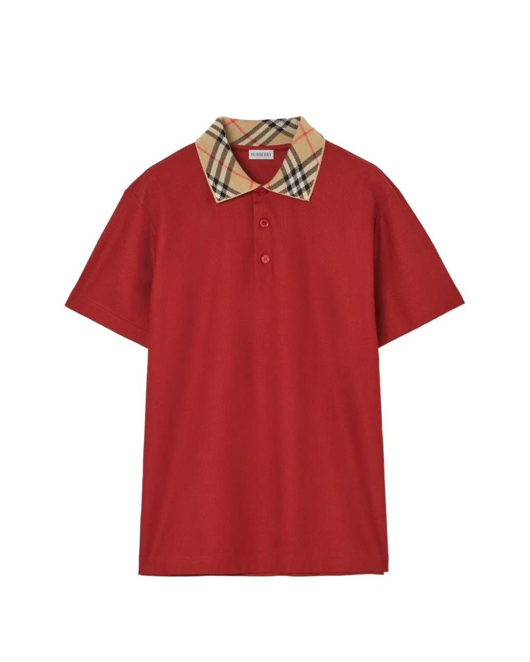 Burberry Red Check-Collar Polo Shirt for men