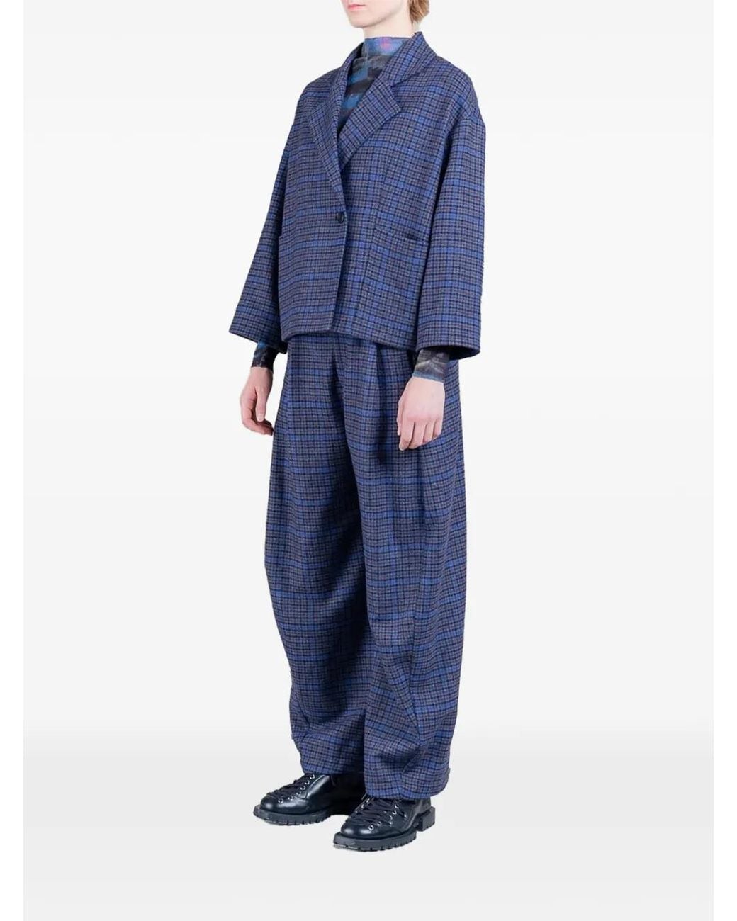 Henrik Vibskov Blue Shady Check-Pattern Jacket