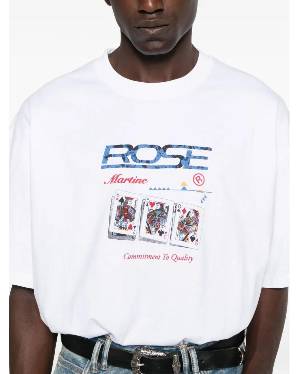 Martine Rose White Playing Card Graphic Cotton T-Shirt With Crew Neck for men