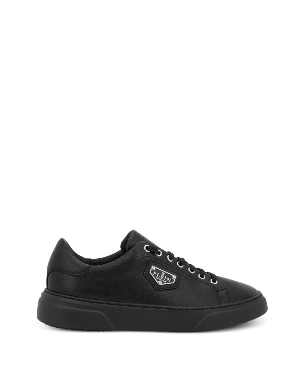 Philipp Plein Black Leather Logo-Plaque Sneakers