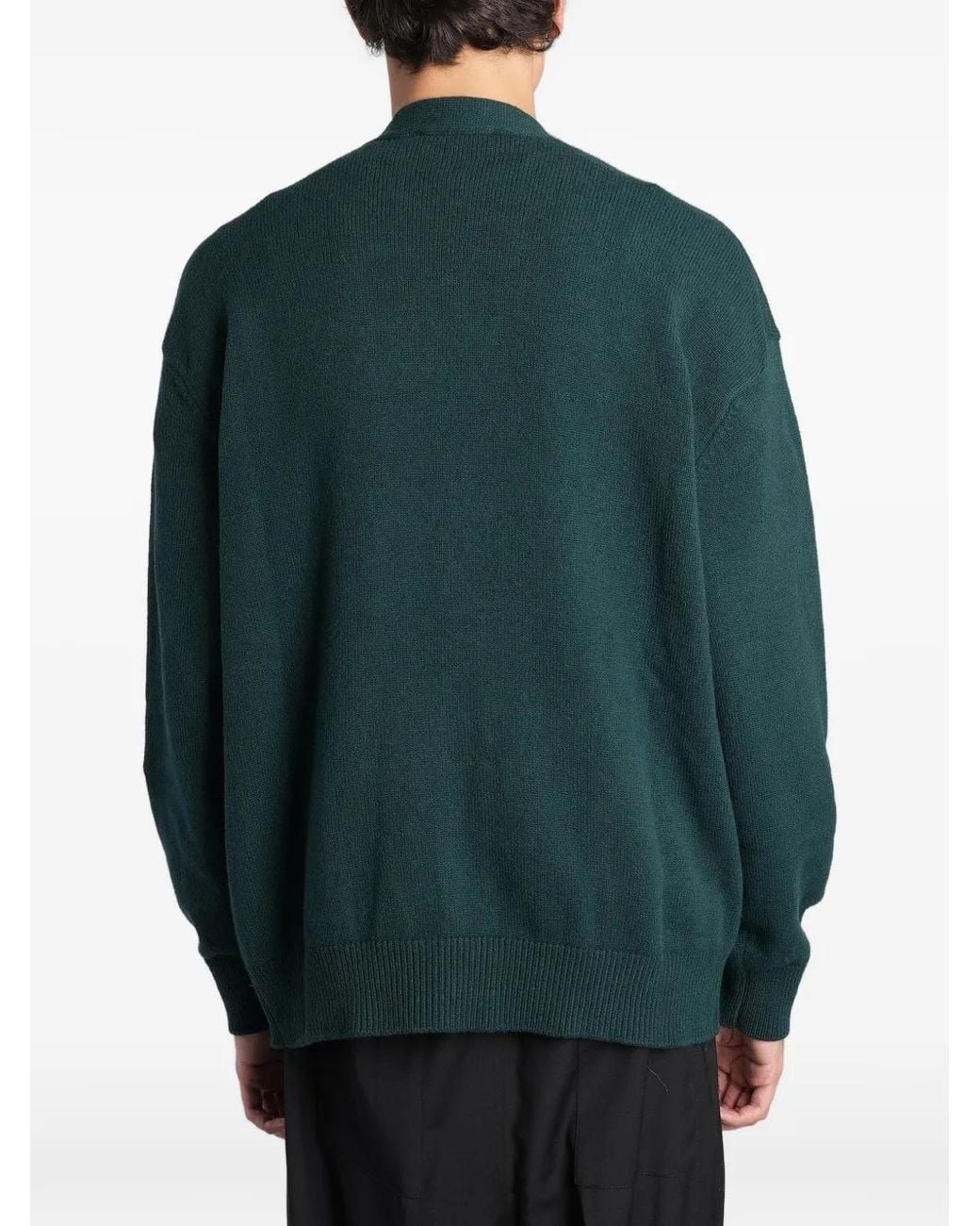 Laneus Green V-Neck Button-Up Cardigan for men