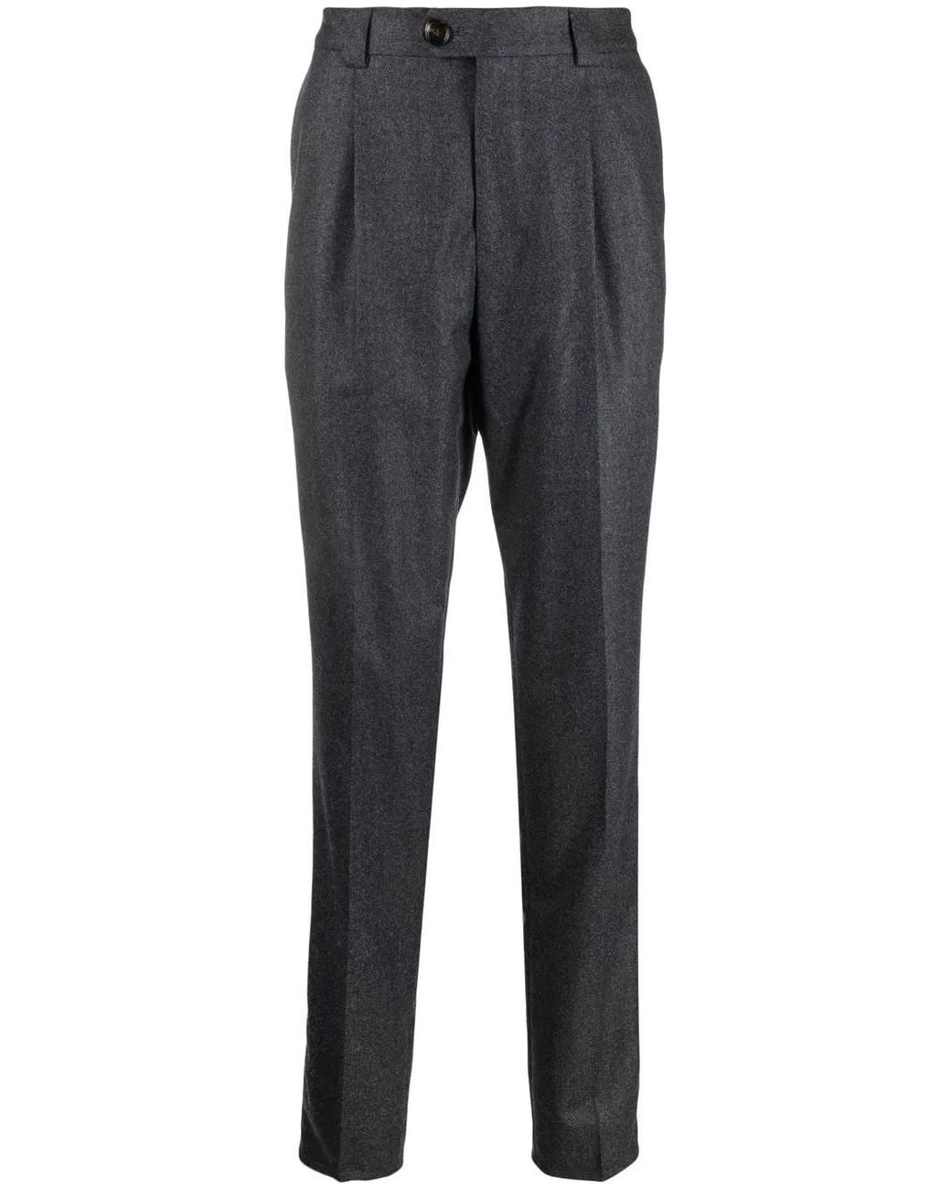 Brunello Cucinelli Gray Pleat Detail Tailored Trousers for men