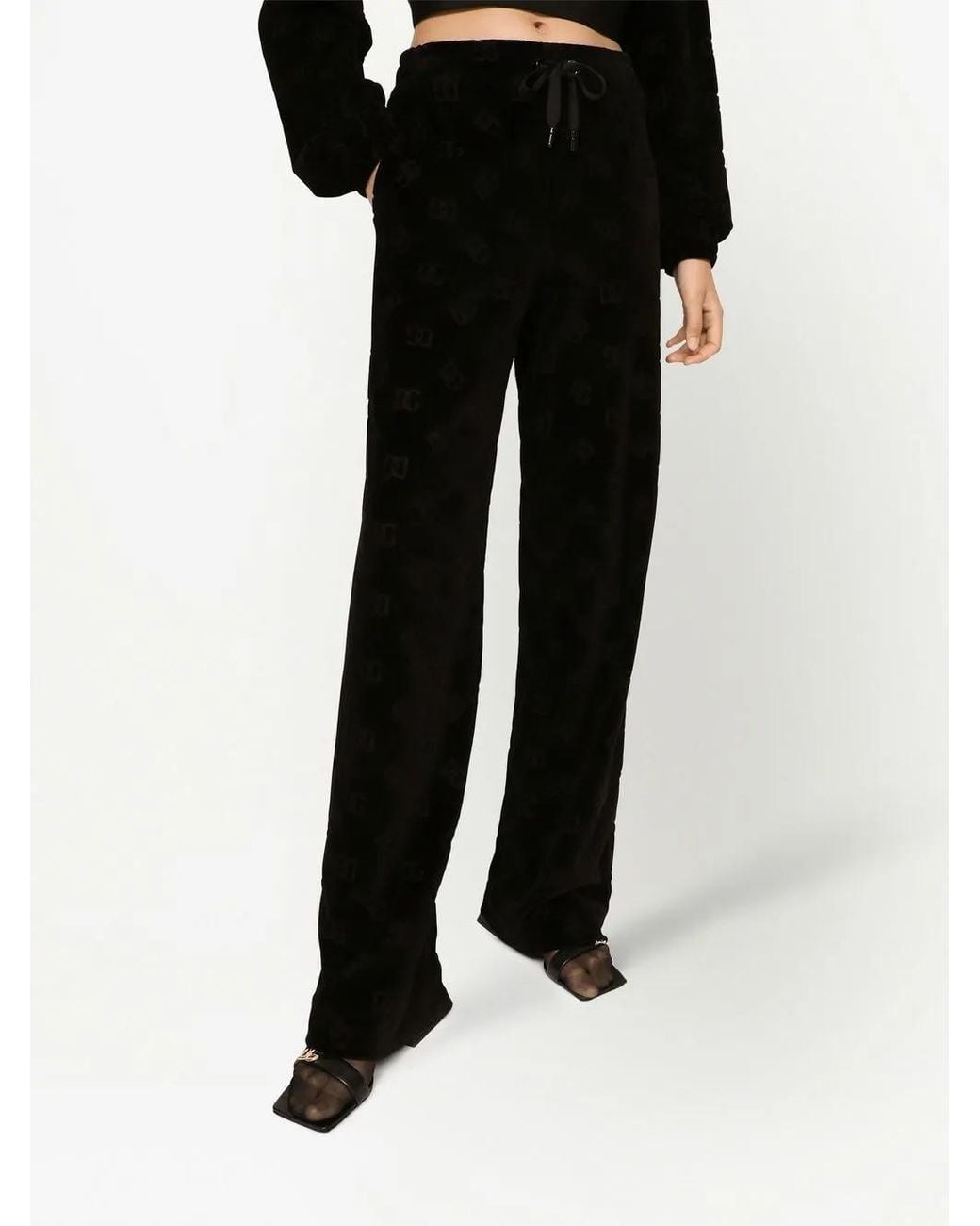 Dolce & Gabbana Black Dg-Logo Flocked Track Pants