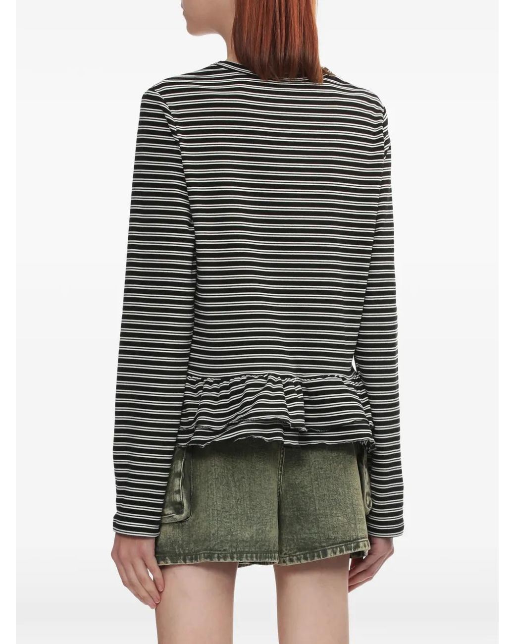 Mini Cream Gray Striped Long-Sleeve T-Shirt