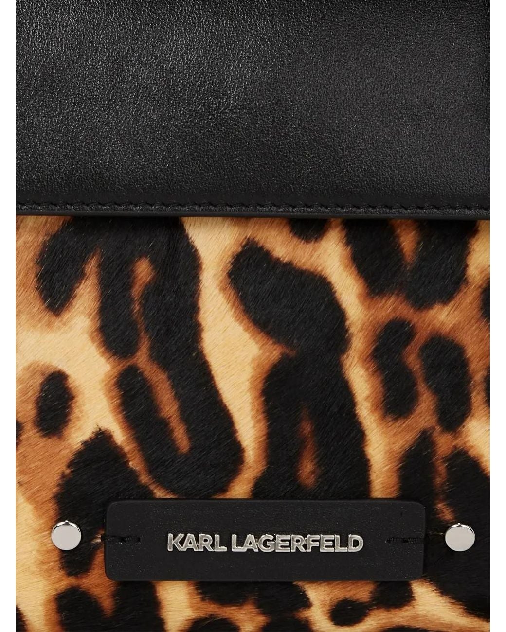 Karl Lagerfeld Black Small K/Hardware Leopard Top Handle Bag
