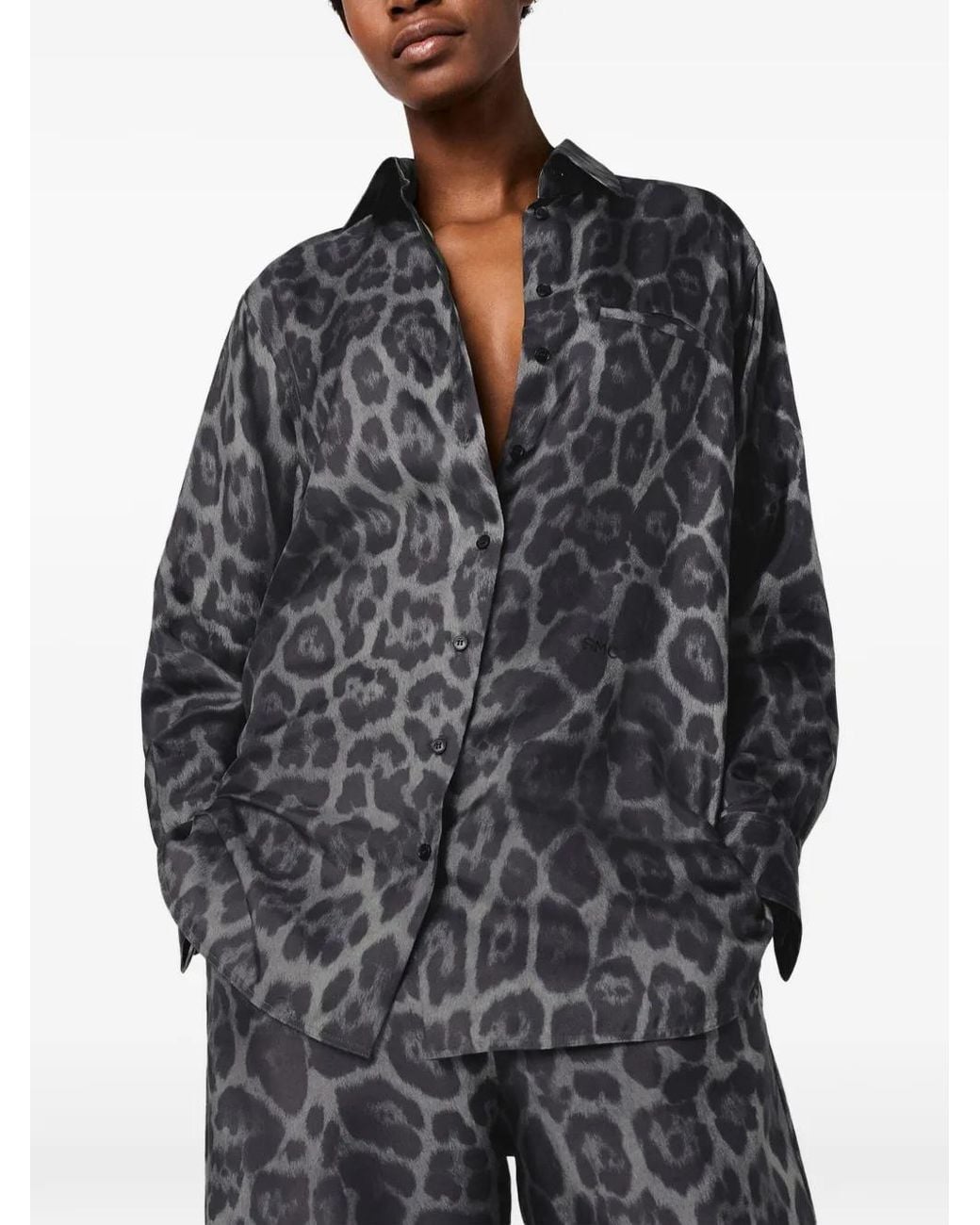 Stella McCartney Gray Leopard Print Shirt With Classic Collar And Embroidered Detail