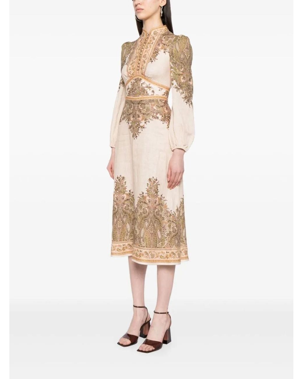 Zimmermann Natura Buttoned Midi Dress in Natural | Lyst