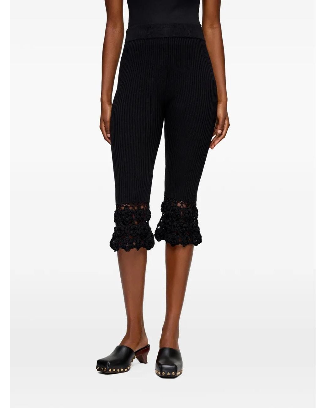 Ganni Black Pantalon En Crochet De Coton