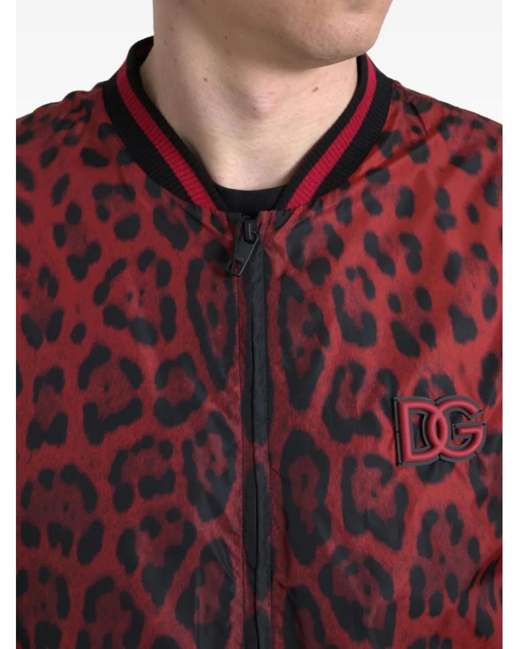 Dolce & Gabbana Red Leopard-Print Bomber Jacket for men