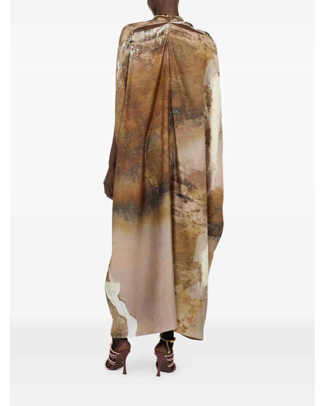 Roberto Cavalli Natural Marble-Print Silk Kaftan