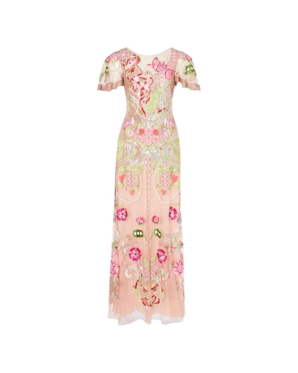 Temperley London Pink Ostuni Floral-Embroidered Sequin Gown