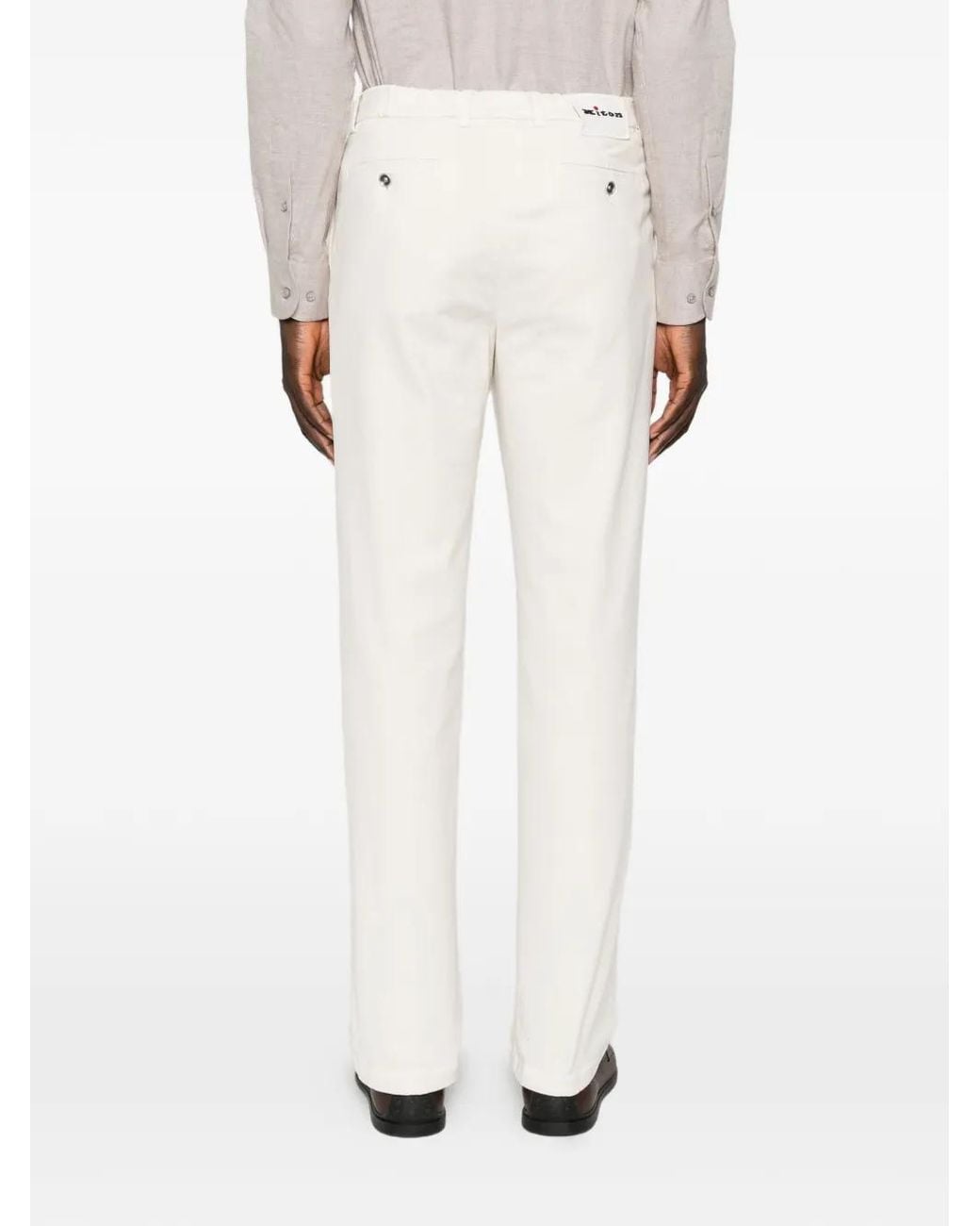 Kiton White Pleated Straight-Leg Trousers for men