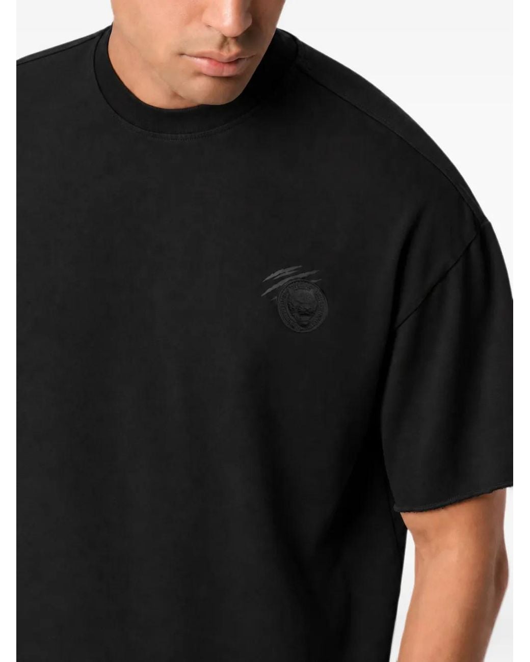 Philipp Plein Black Raw-Edge T-Shirt for men