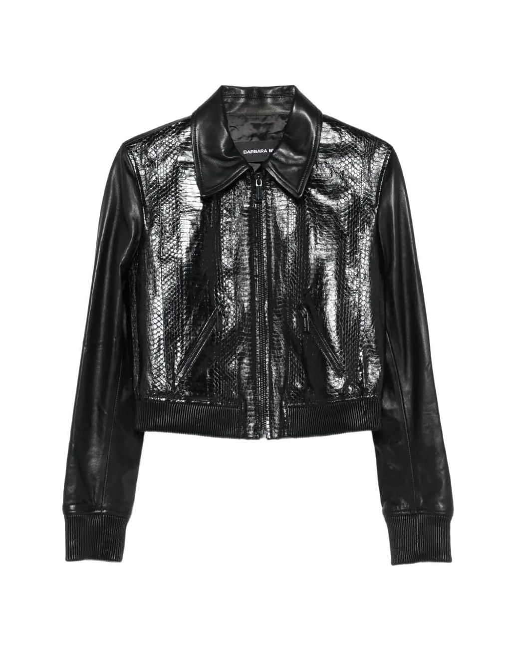 Barbara Bui Black Snake-Effect Leather Jacket