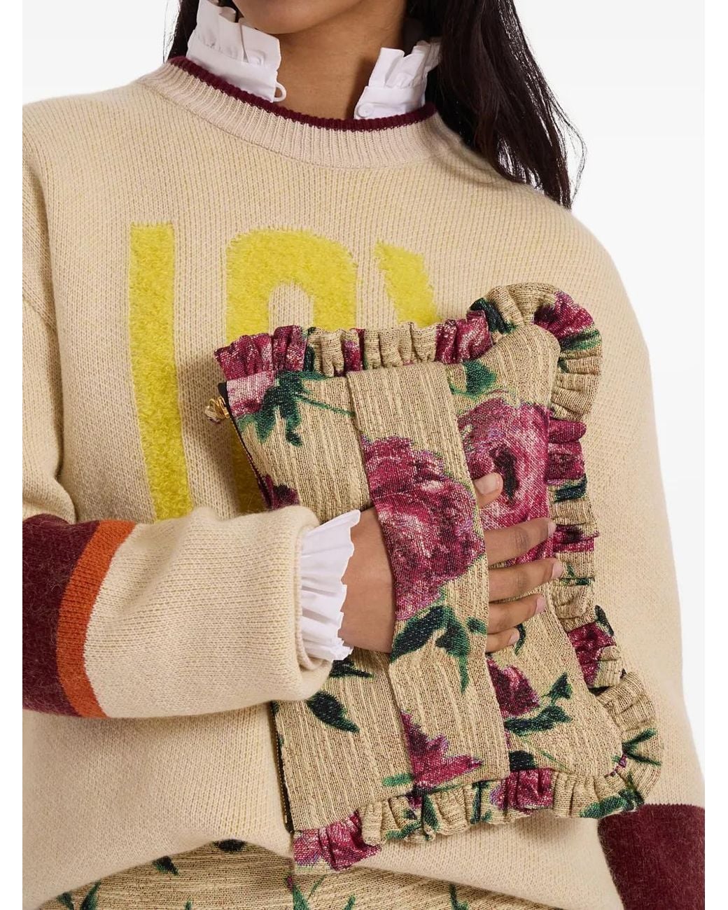 LaDoubleJ Gray Floral-Pattern Clutch Bag