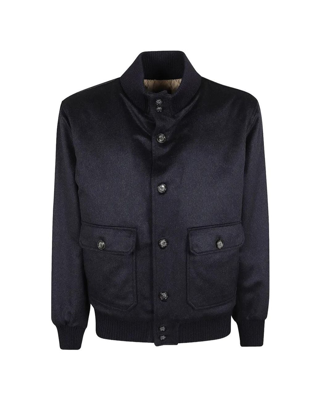Barba Napoli Blue Button-Up Bomber Jacket for men