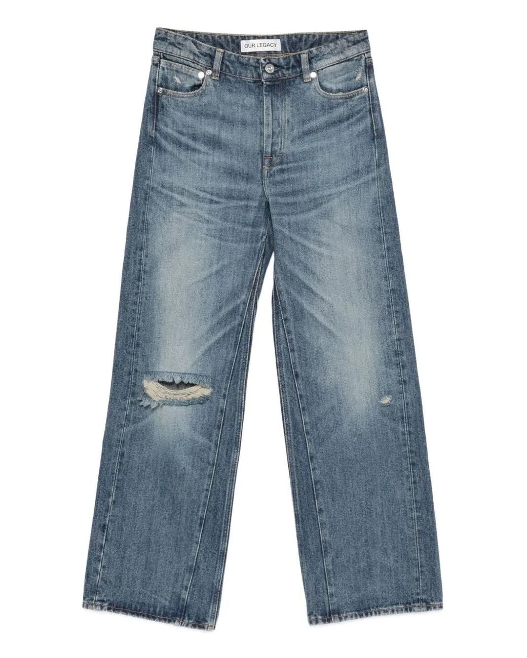 Our Legacy Blue Ripped-Detail Trousers