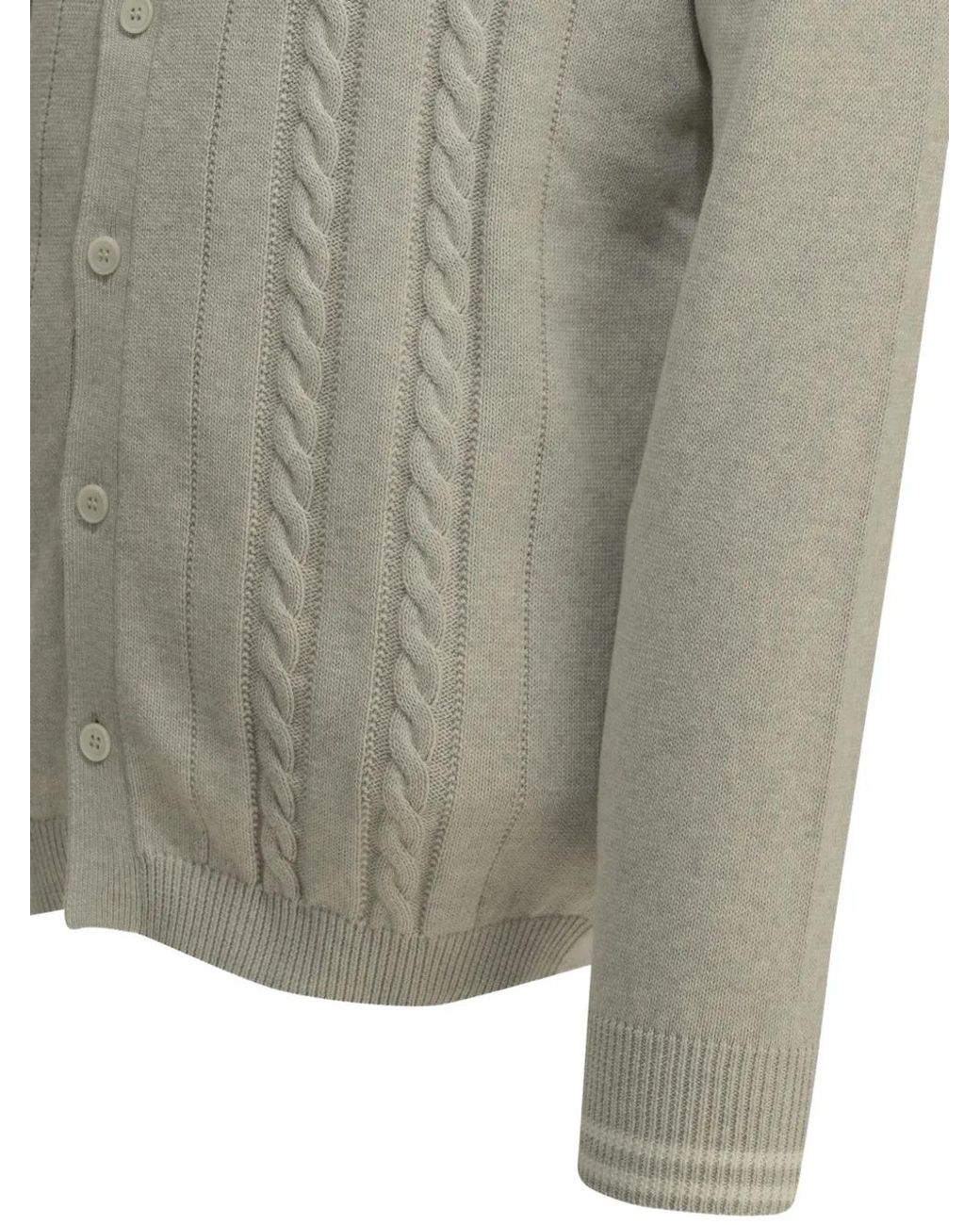 Brunello Cucinelli Gray Cotton Cable-Knit Shirt With Logo for men