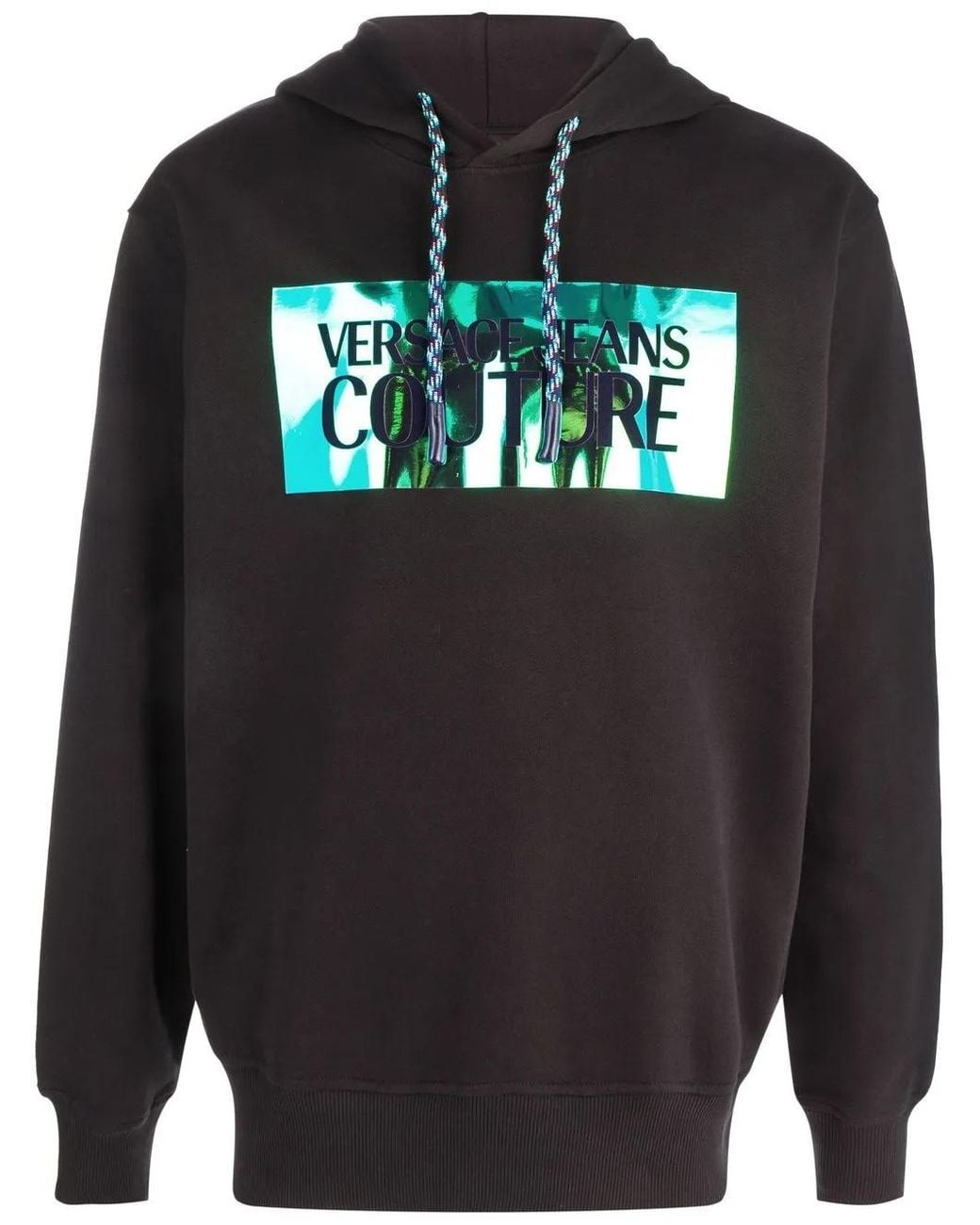 Versace Jeans Couture Black Logo-Print Drawstring Hoodie for men