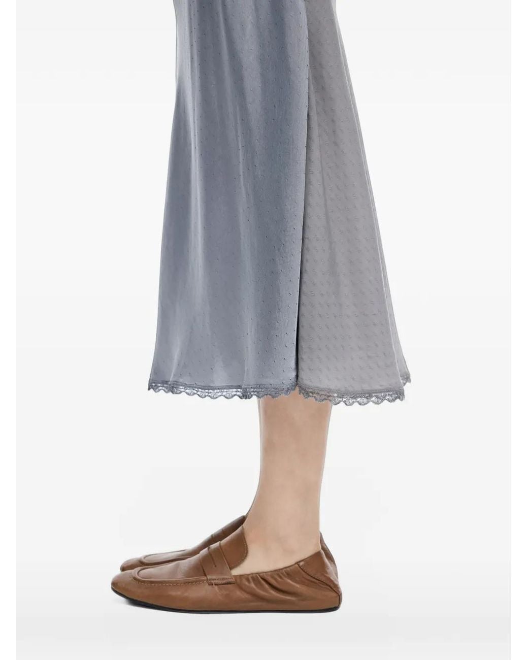 JNBY Gray Lace-Trimed Midi Skirt