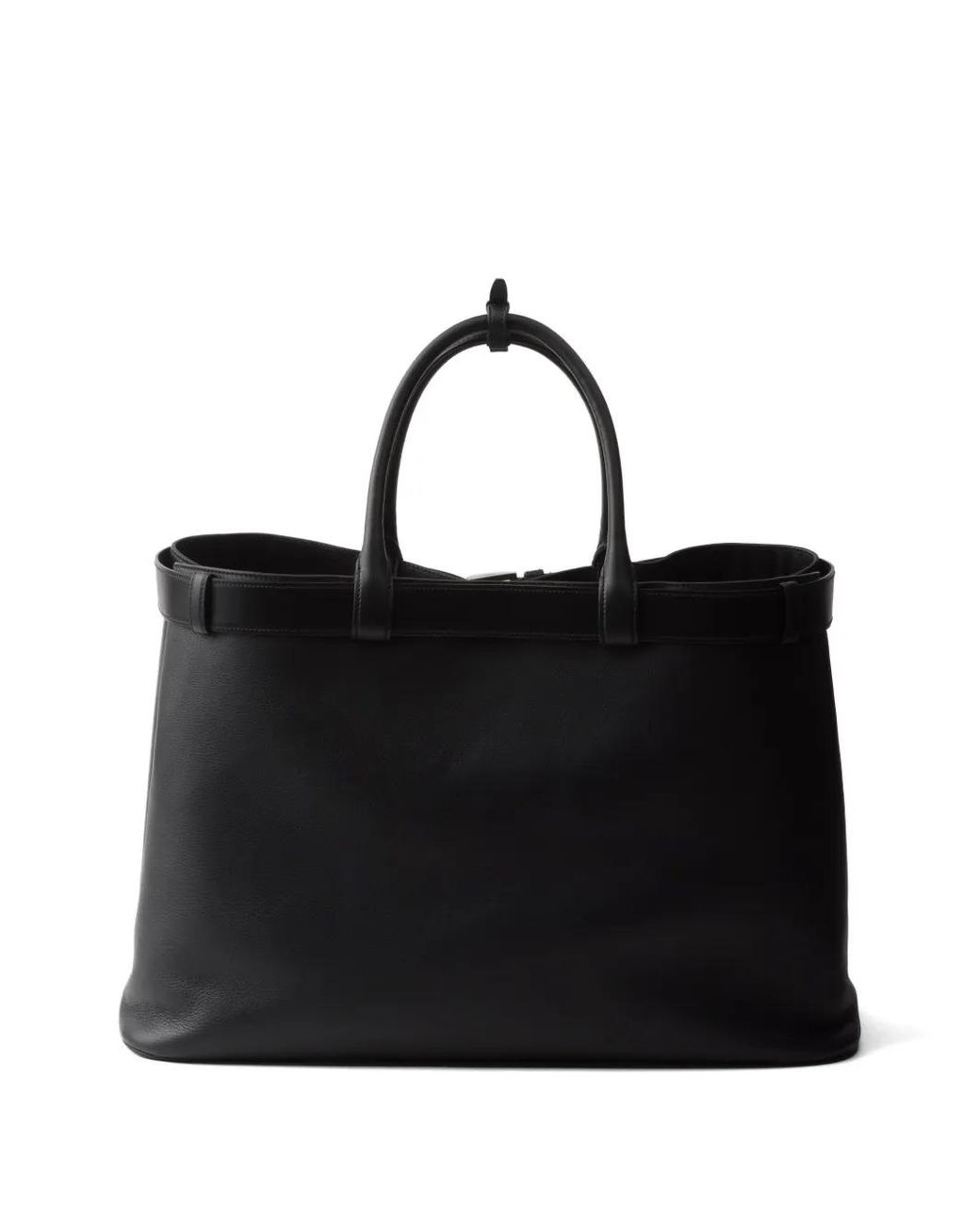 Prada Black Buckle Leather Tote Bag for men