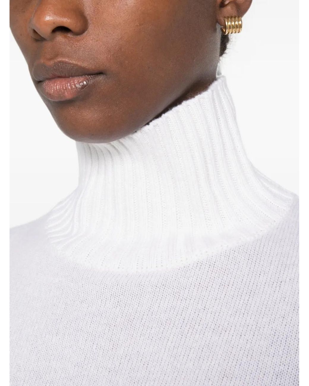 Allude White Ribbed-Trim Roll-Neck Sweater