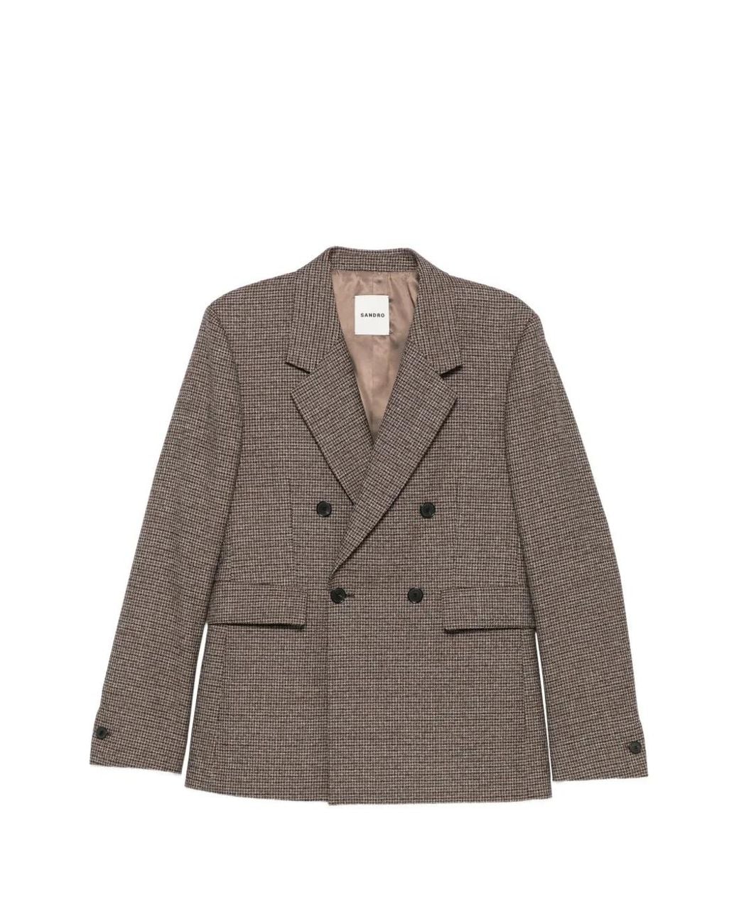 Sandro Brown Houndstooth Double-Breasted Blazer for men