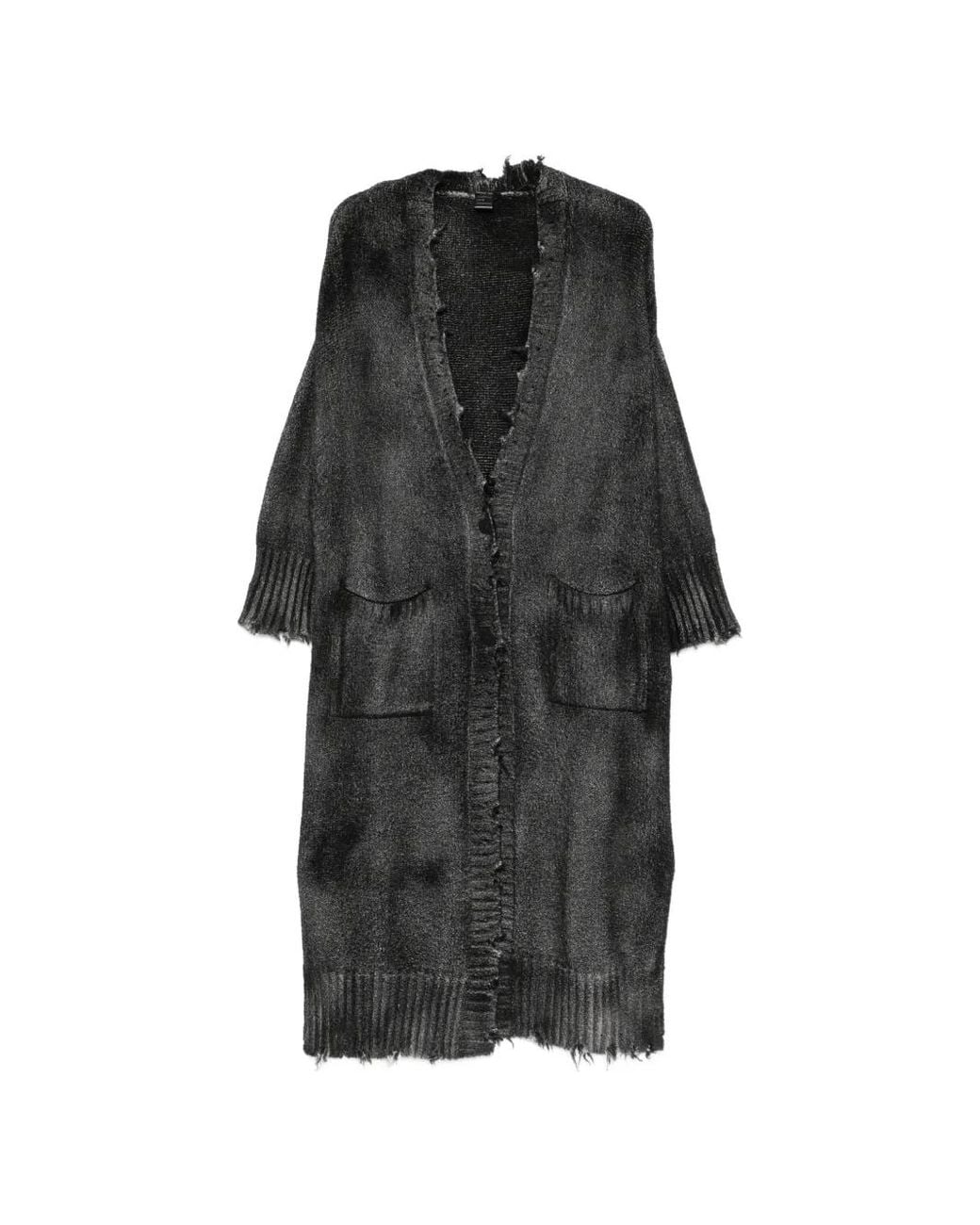 Avant Toi Black Distressed-Effect Longline Coat