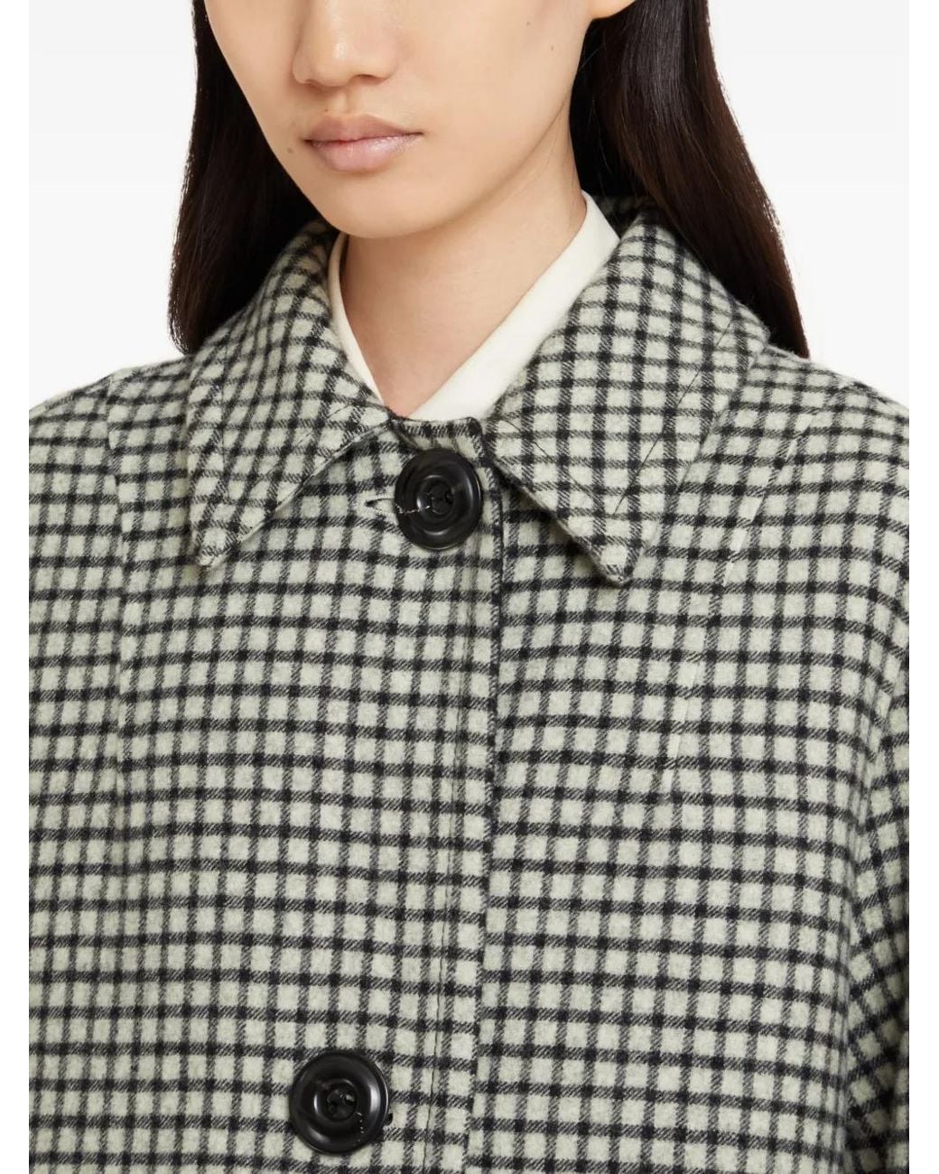 Marni Gray Felt Coat With Checked Pattern