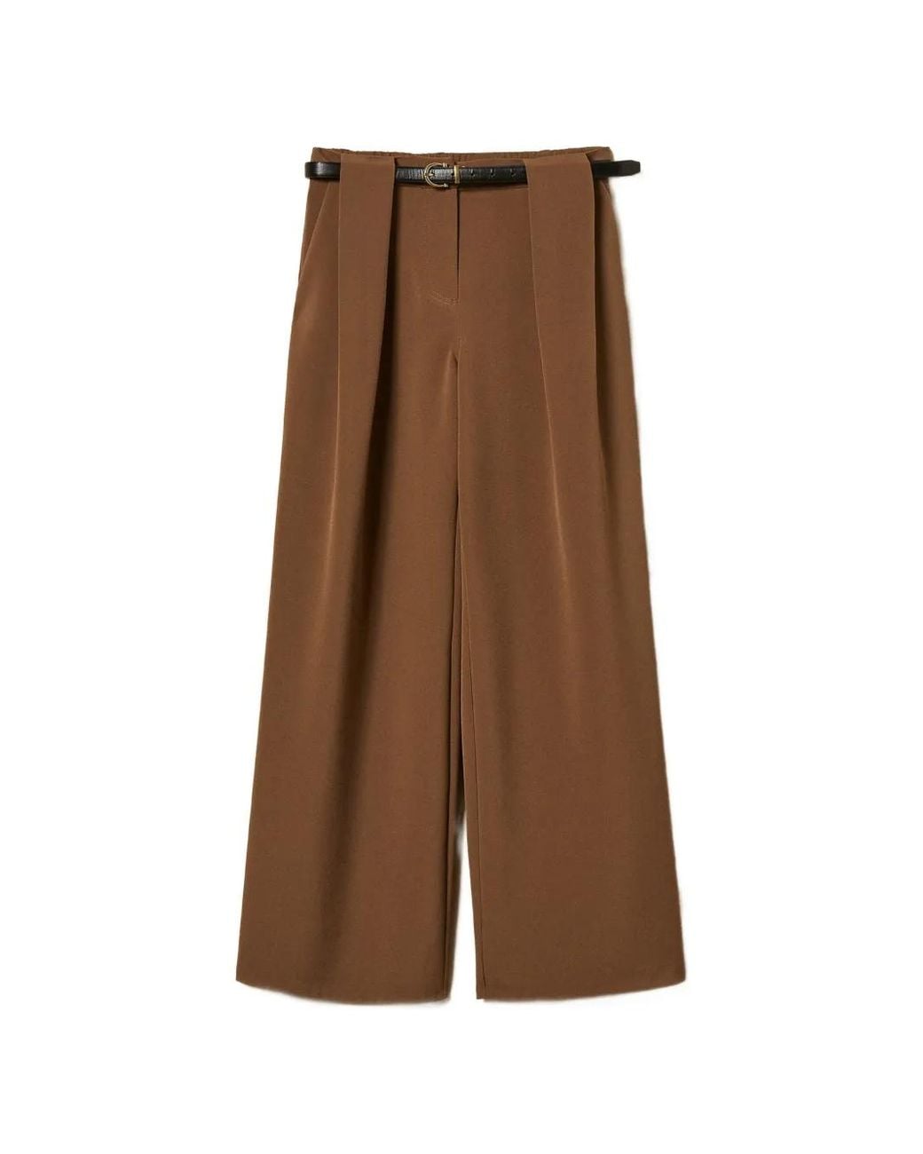 Twinset Brown Cady Trousers With Belt
