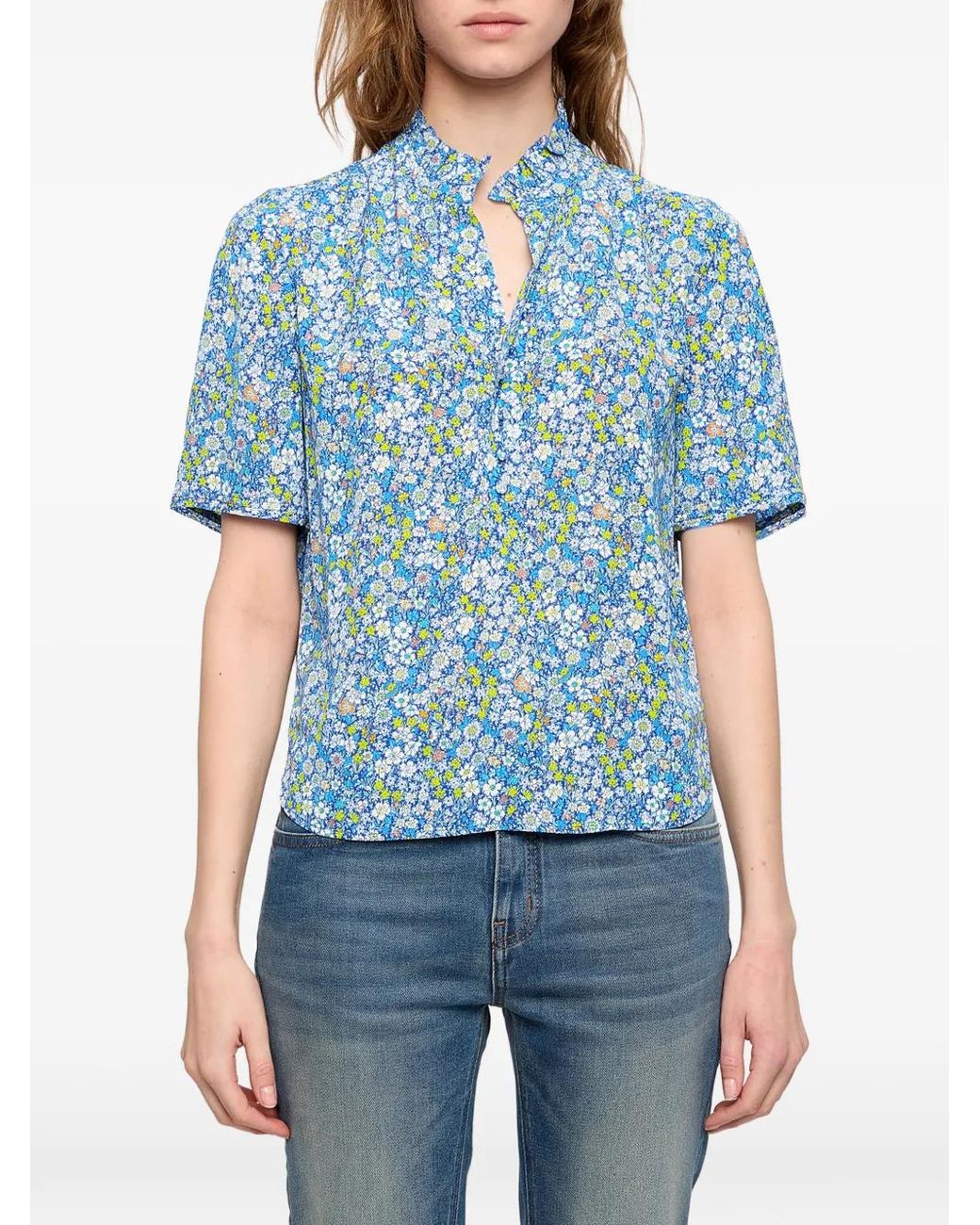 Zadig & Voltaire Blue Topher Floral-Print Blouse